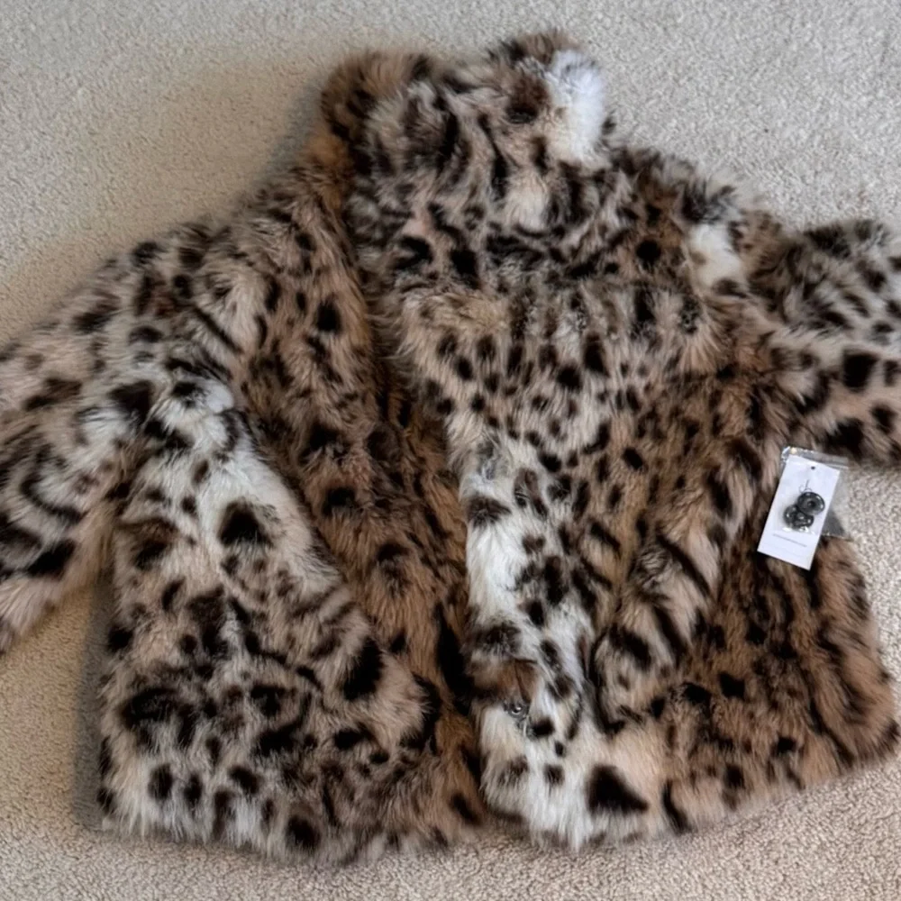 NWT XS Jessica Simpson Leopard Print Faux Fur Jacket - Picture 7 of 7